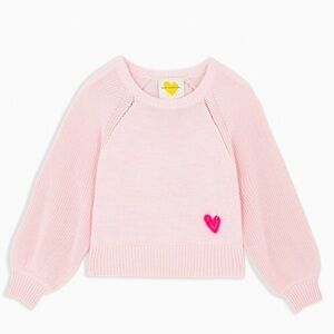 KERRI ROSENTHAL Pink knit heart pullover puff sleeve sweater